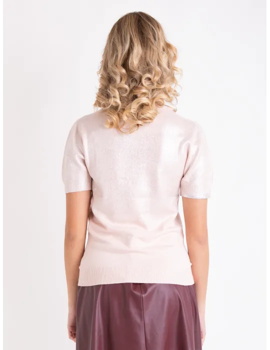 Pink jacket and t-shirt twinset with lurex thread