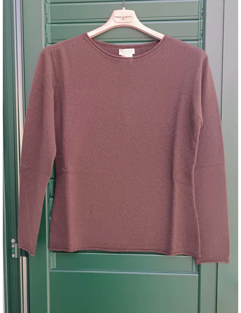 Chocolate brown merino and cashmere plain sweater