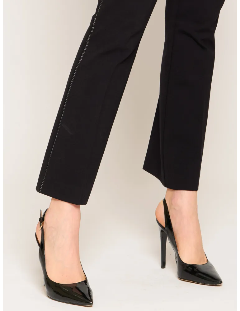 F. Mercuriali black flared trousers with rhinestones
