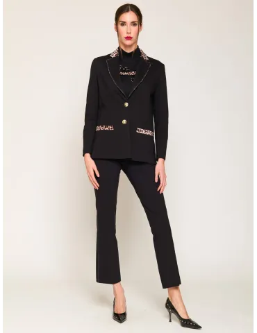 Giacca nera blazer con strass e profili animalier Francesca Mercuriali 2