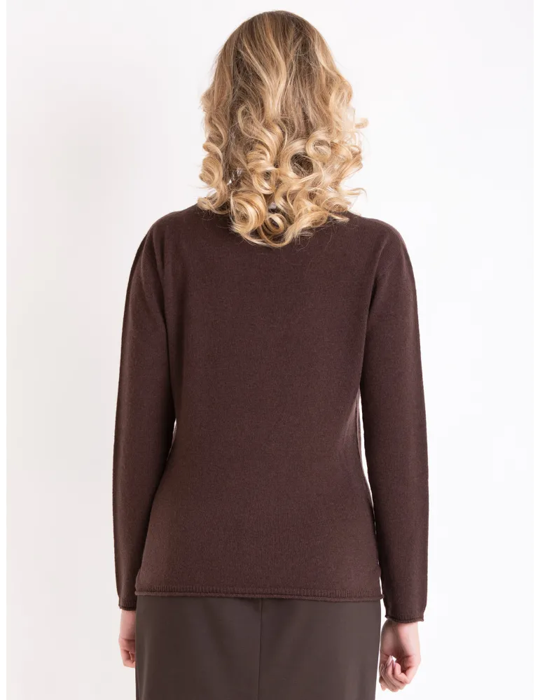 Chocolate brown merino and cashmere plain sweater