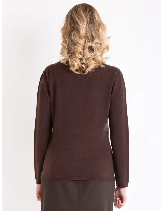 Chocolate brown merino and cashmere plain sweater