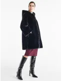 Piero Moretti Black Reversed Shearling Fur Hooded Coat