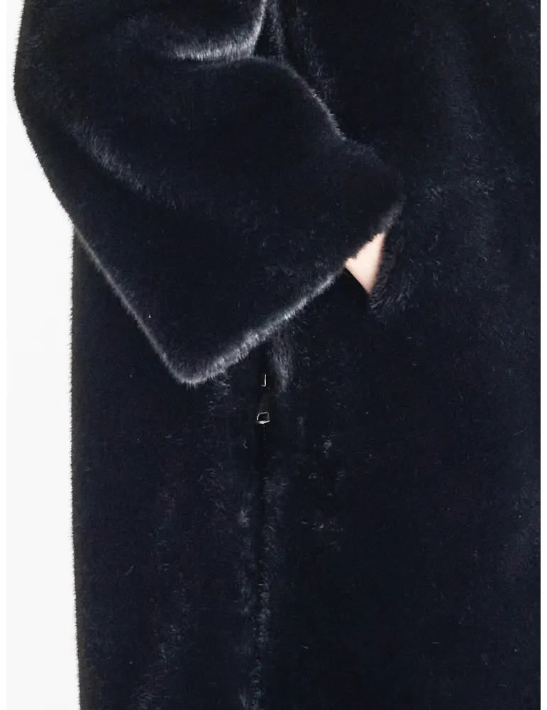 Piero Moretti Black Reversed Shearling Fur Hooded Coat