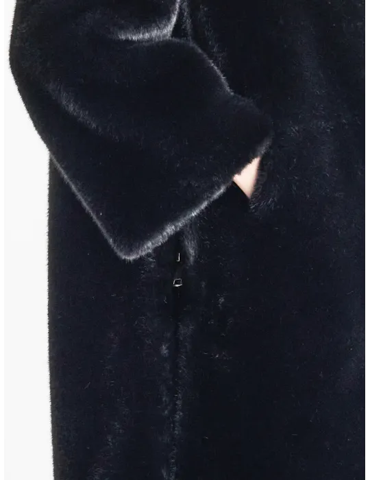 Piero Moretti Black Reversed Shearling Fur Hooded Coat