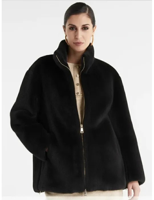 Piero Moretti | Black Reversed Shearling Faux Fur Jacket