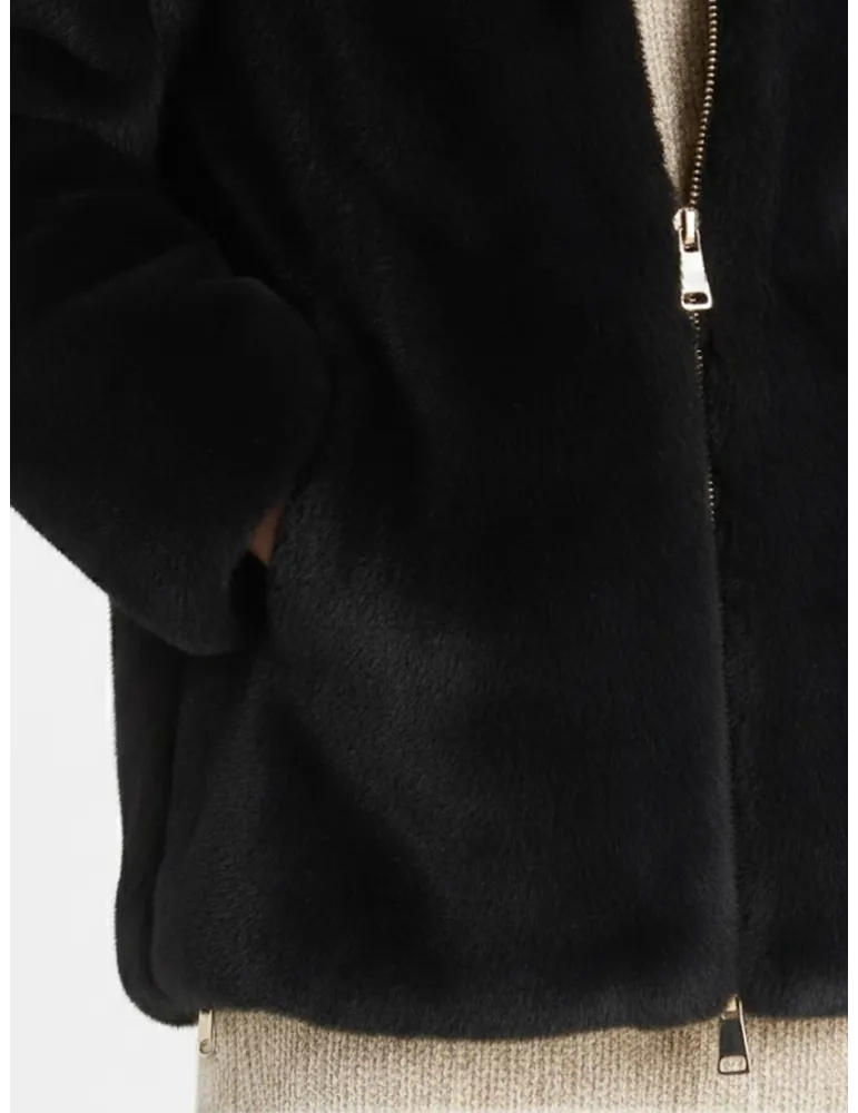 Piero Moretti | Black Reversed Shearling Faux Fur Jacket