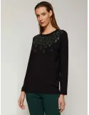Francesca Mercuriali | Plus size black t-shirt with spotted rhinestones