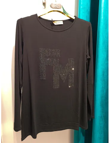 Francesca Mercuriali | Plus size black t-shirt with spotted rhinestones 2