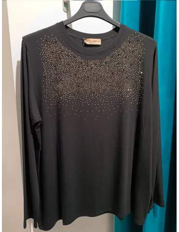 Black t-shirt with shiny golden rhinestones front embroidery 2