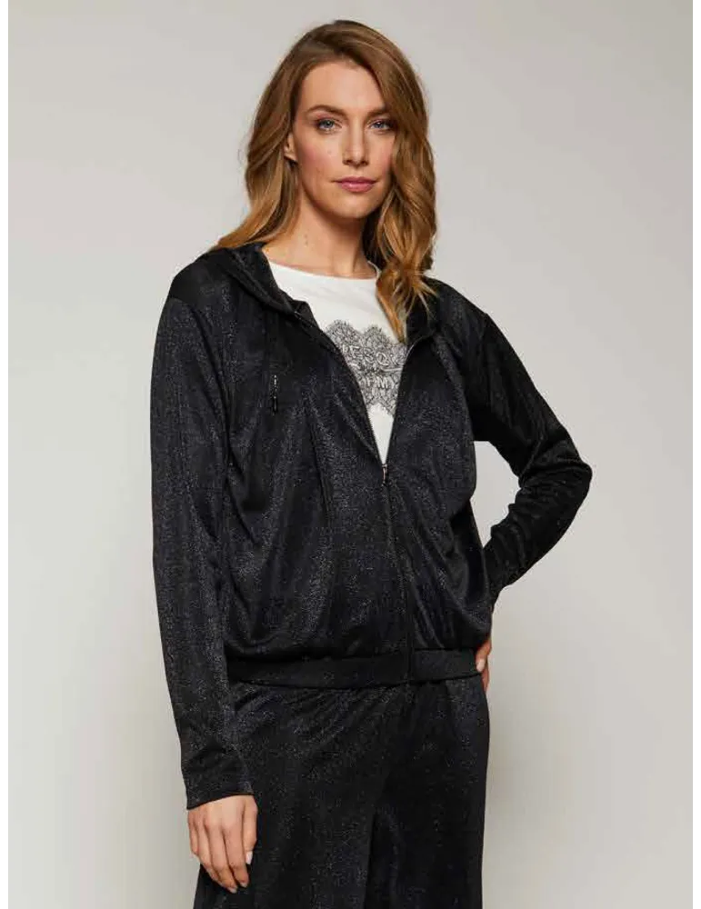 Francesca Mercuriali black lurex formal hooded jacket
