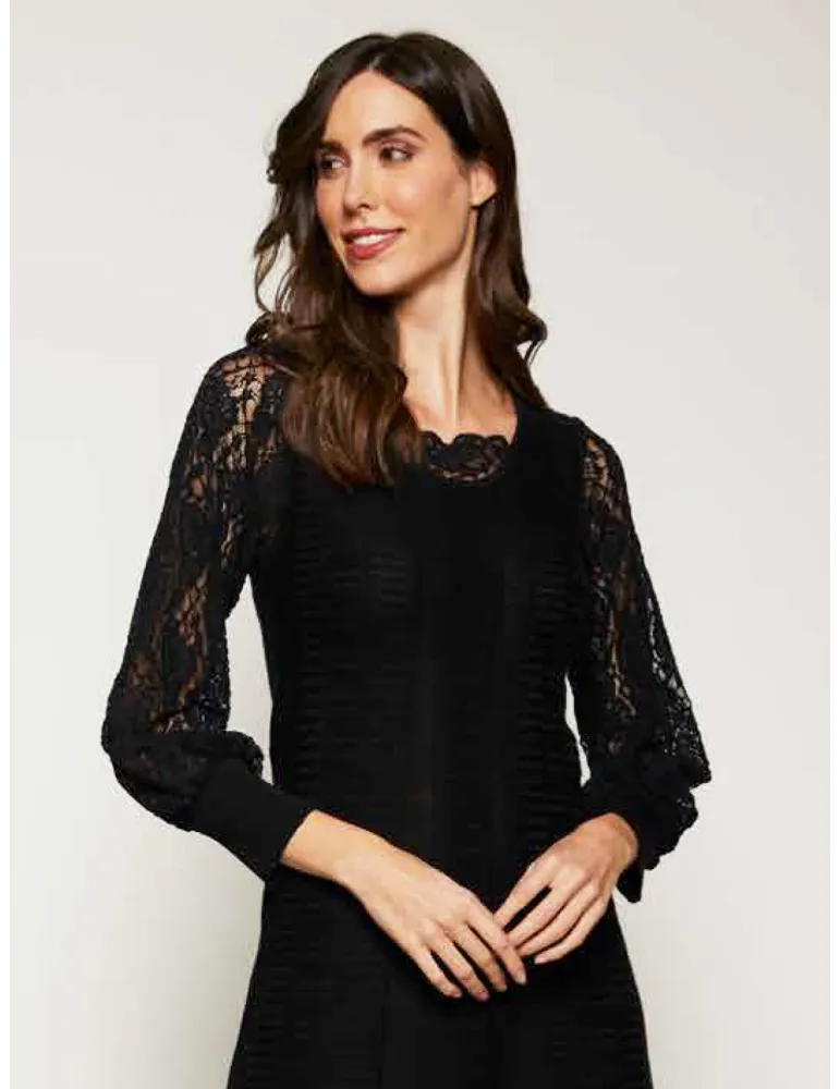 Abito lungo nero in pizzo di pura lana merino Francesca Mercuriali