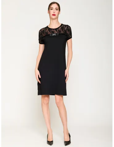 Francesca Mercuriali black sheath dress with velvet and lace