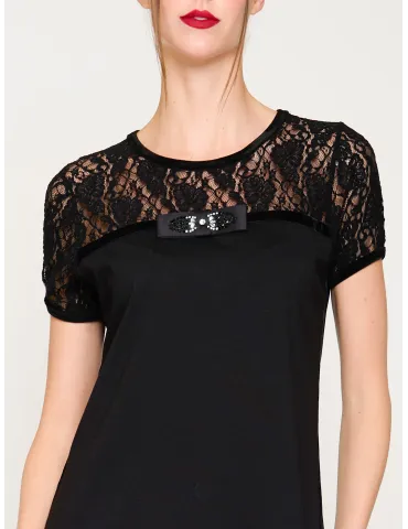 Francesca Mercuriali black sheath dress with velvet and lace 2