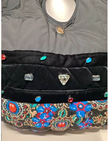 Borsa nera grande con velluto lana e strass Francesca Mercuriali 2