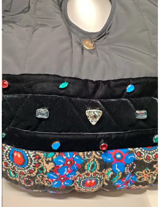 Borsa nera grande con velluto lana e strass Francesca Mercuriali
