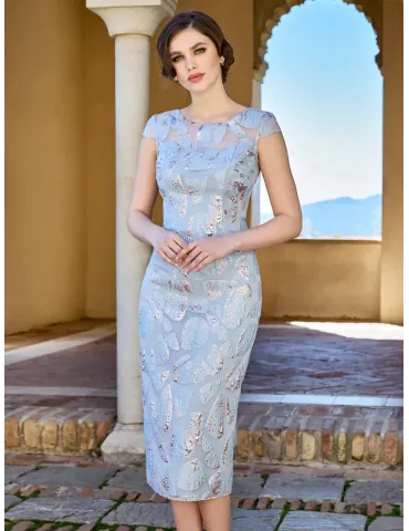 Light blue Two-Pieces formal organza dress and jacket 2