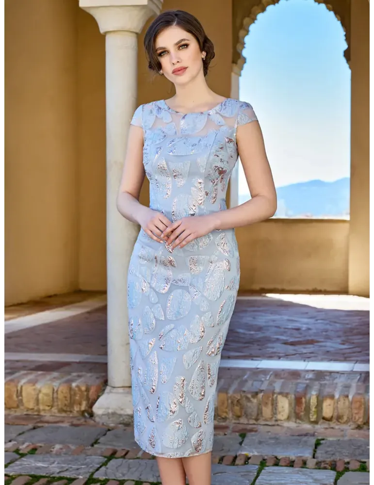 Light blue Two-Pieces formal organza dress and jacket