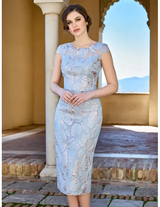 Sonia Pena 1260053 | Completo organza celeste con bottone gioiello
