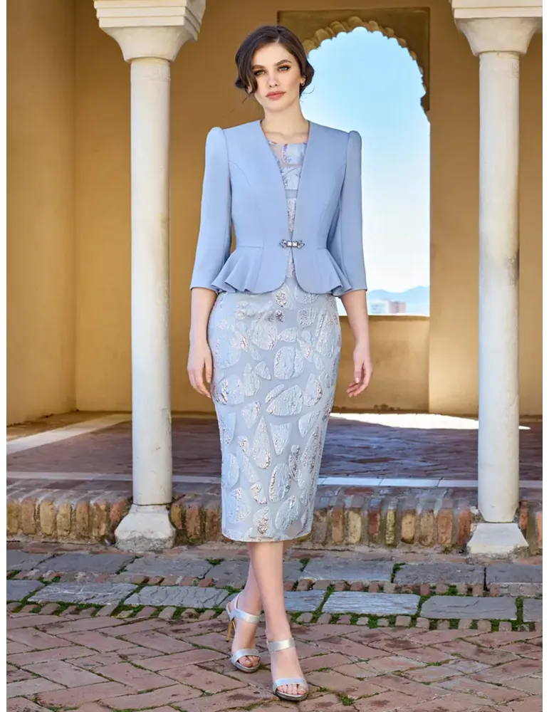 Sonia Pena 1260053 | Completo organza celeste con bottone gioiello