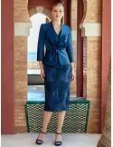 Blue Silk-Blend Mikado Sheath Dress and Tailored Jacket suit