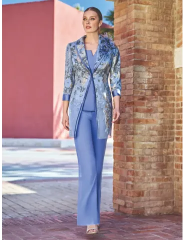 Light blue Three-Pieces formal organza trousers duster suit
