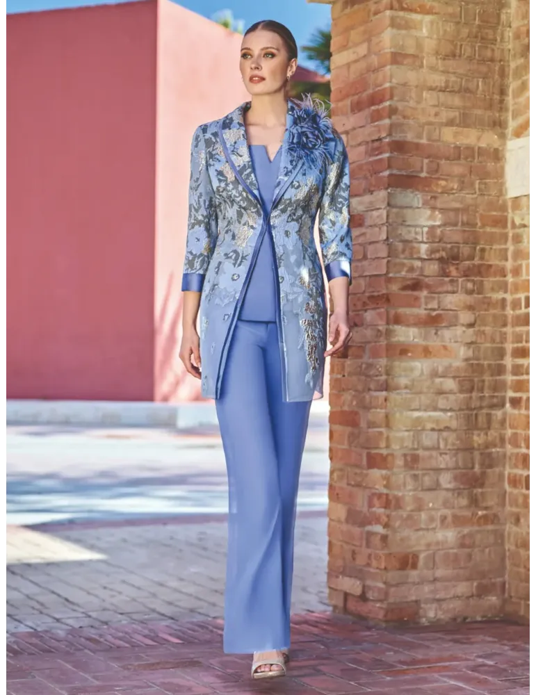 Sonia Pena 1260053 | Completo organza celeste con bottone gioiello