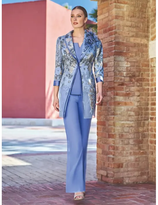 Sonia Pena 1260053 | Completo organza celeste con bottone gioiello