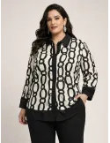 Black and white chain-print silk shirt with rhinestones