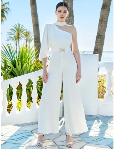 Sonia Pena 1260031 Elegant one-shoulder white jumpsuit