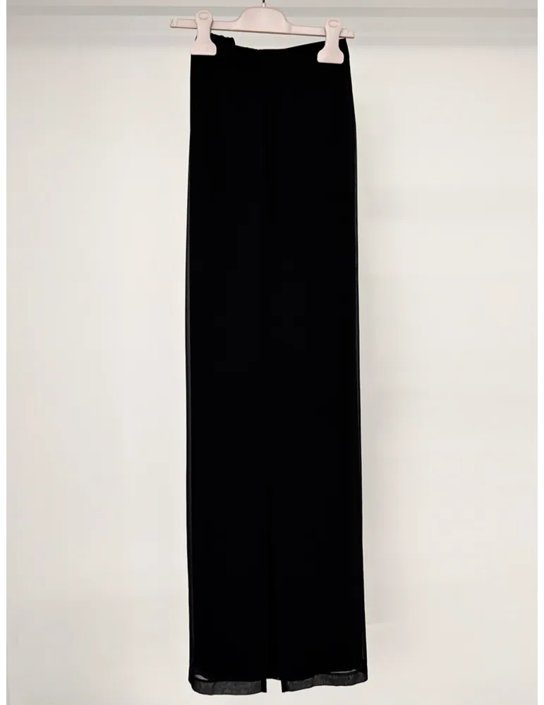 Piero Moretti black long silk palazzo trousers with side split