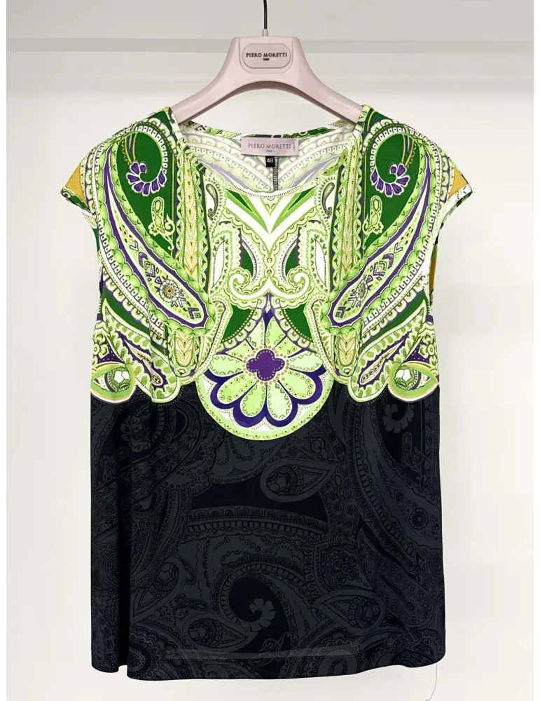 Piero Moretti | Twinset fantasia jacquard nero e verde lime fino tg 58