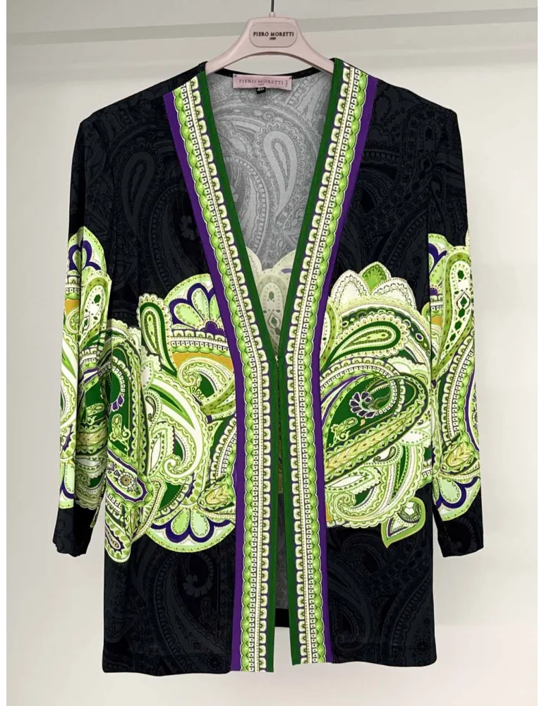 Piero Moretti | Twinset fantasia jacquard nero e verde lime fino tg 58