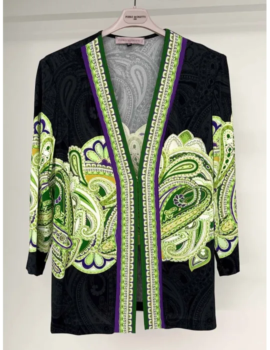 Piero Moretti | Twinset fantasia jacquard nero e verde lime fino tg 58