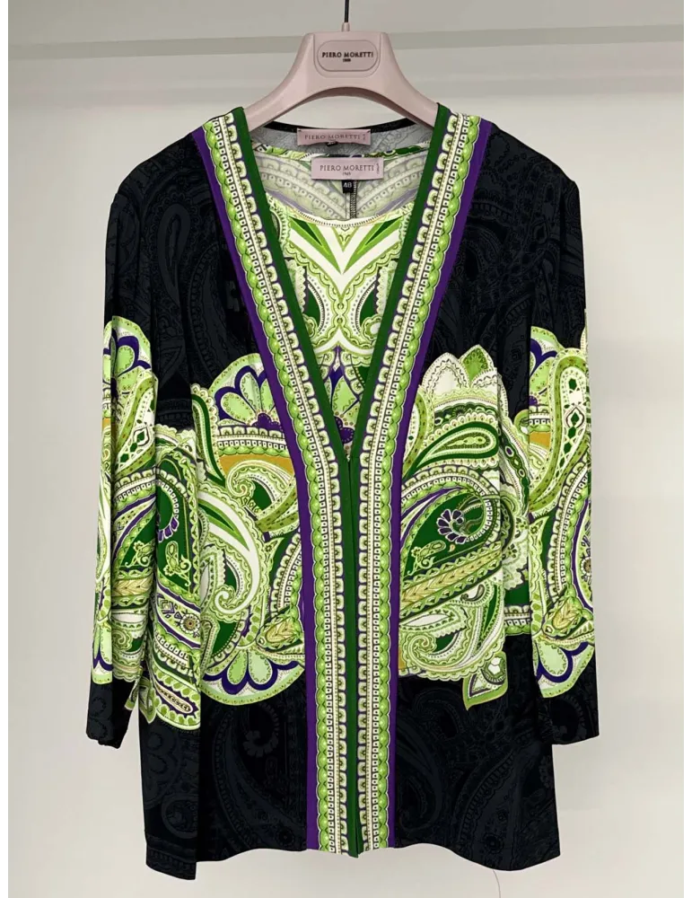 Piero Moretti | Twinset fantasia jacquard nero e verde lime fino tg 58