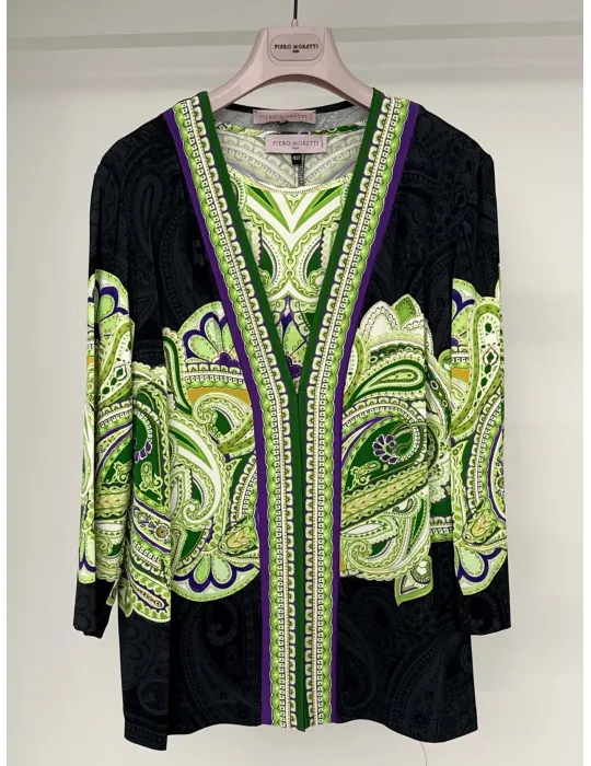 Piero Moretti | Twinset fantasia jacquard nero e verde lime fino tg 58