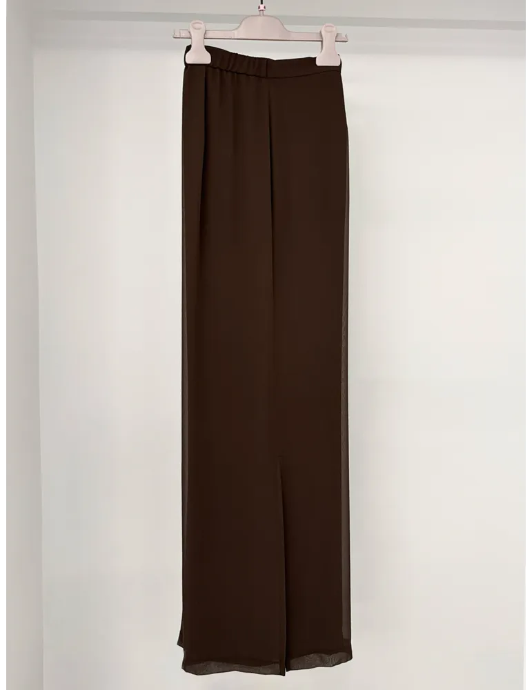Piero Moretti brown silk palazzo trousers with side split