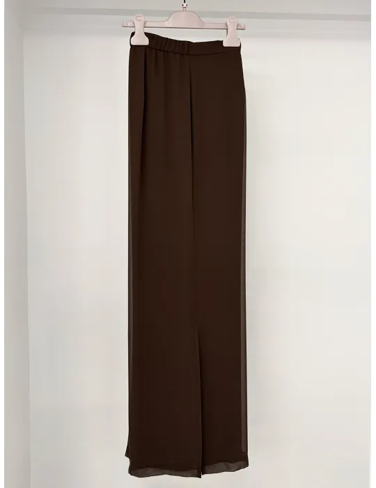 Piero Moretti brown silk palazzo trousers with side split