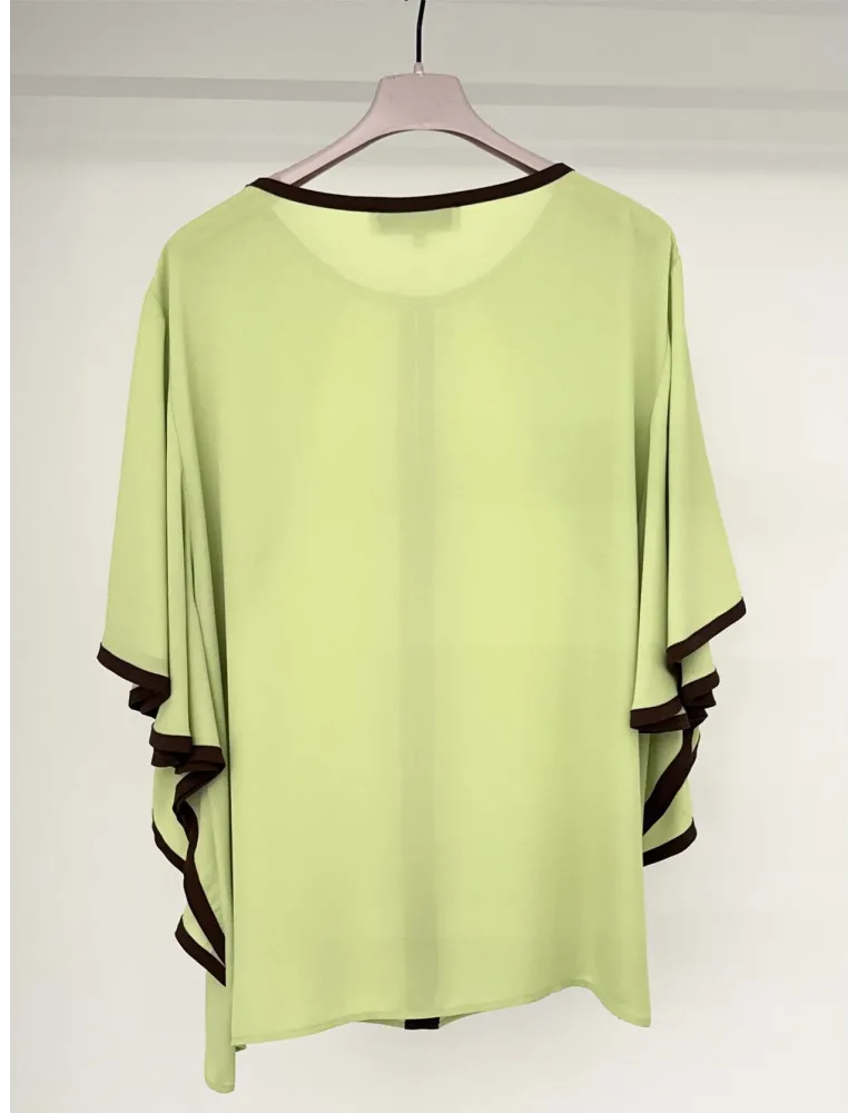 Piero Moretti lime green and brown silk blouse shirt