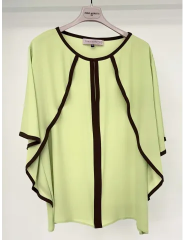 Piero Moretti lime green and brown silk blouse shirt 2