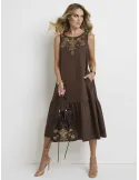 Piero Moretti brown midi cotton dress jewel embroidery | Plus size