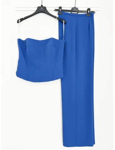 Sonia Peña Royal Blue Silk Three-Piece Formal Pant Suit 2
