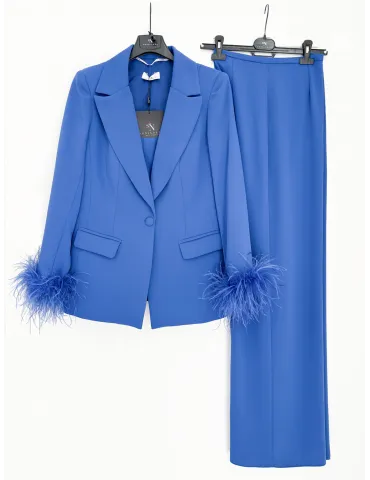 Sonia Peña Royal Blue Silk Three-Piece Formal Pant Suit