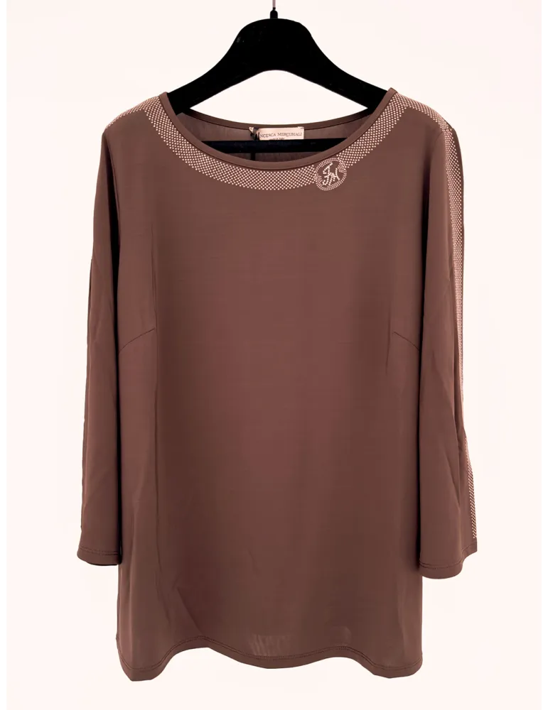 Francesca Mercuriali Maglia cacao con ricamo bronzo fino alla tg 60