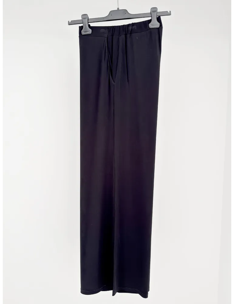 Mercuriali pull-on black palazzo trousers with rhinestones and silk