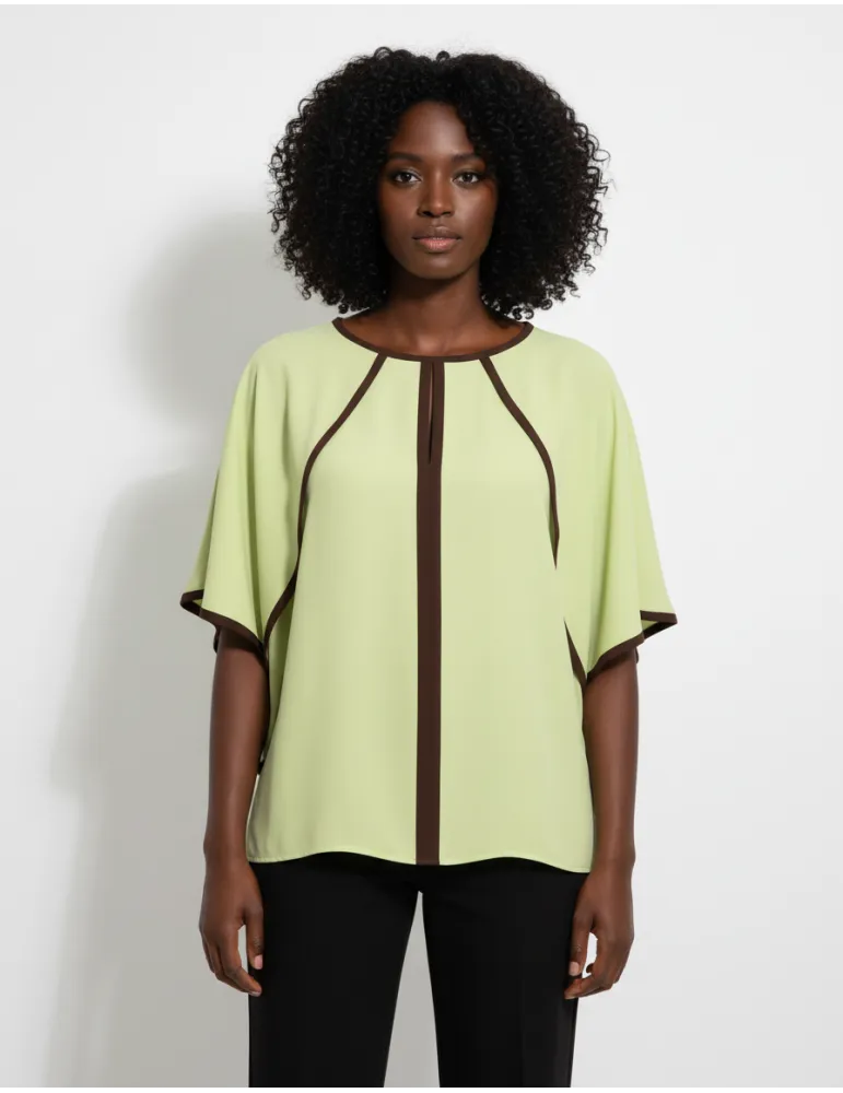 Piero Moretti lime green and brown silk blouse shirt
