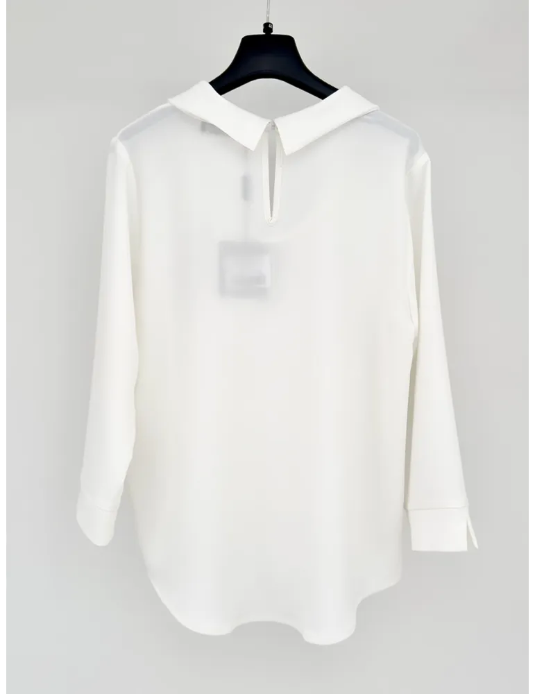 Volpato white silk blouse shirt with folded neck