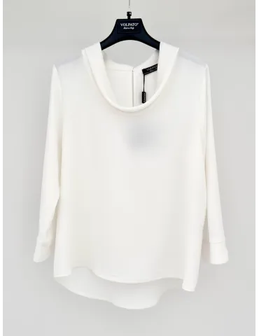 Volpato white silk blouse shirt with folded neck
