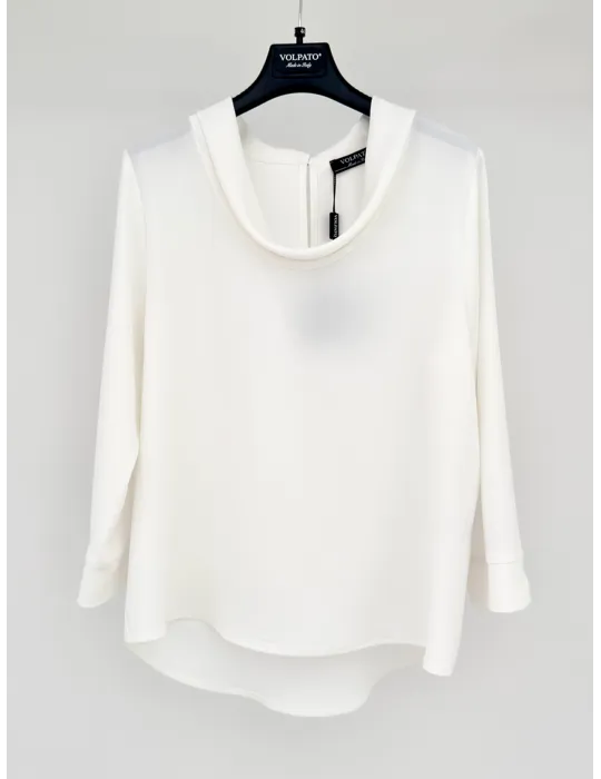 Volpato white silk blouse shirt with folded neck