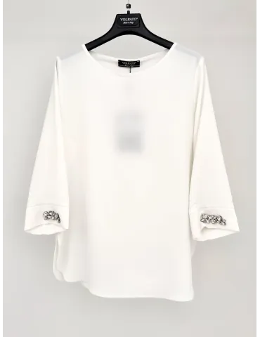 Volpato Maglieria | Blusa bianca in cady con strass fino alla 58